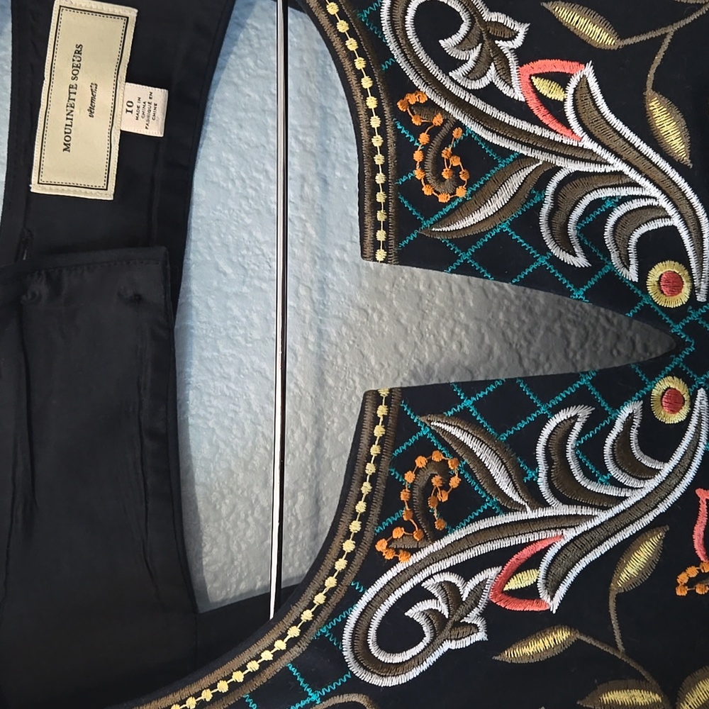 Anthropologie Moulinette Soeurs Embroidered Perennial Dress Black Floral Sz 10 - Picture 8 of 14